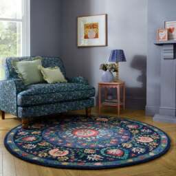 Hani Floral Wool Round Rug - thumbnail 1