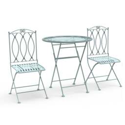 Charles Bentley Foldable Wrought Iron Sage Green Bistro Set