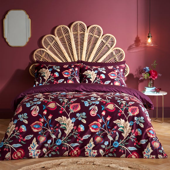 Delilah Purple Floral Fruit Tree Luxury Velvet Duvet Cover & Pillowcase Set - image 1