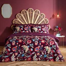 Delilah Purple Floral Fruit Tree Luxury Velvet Duvet Cover & Pillowcase Set - thumbnail 1