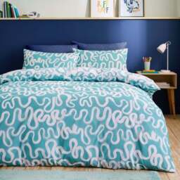 Aqua Doodle Reversible Duvet Cover and Pillowcase Set - thumbnail 3