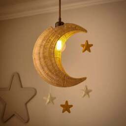 Moon & Stars Rattan Easy Fit Pendant Shade - thumbnail 2