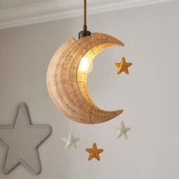 Moon & Stars Rattan Easy Fit Pendant Shade - thumbnail 1
