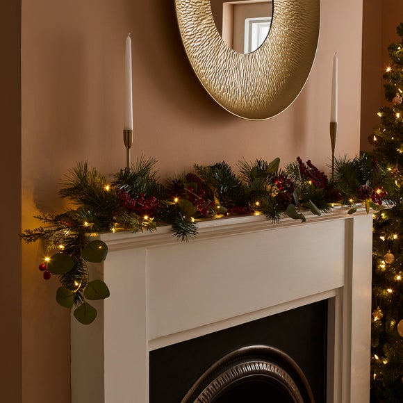 180cm Pre-Lit LED Artificial Berry Garland with Pinecones - image 1