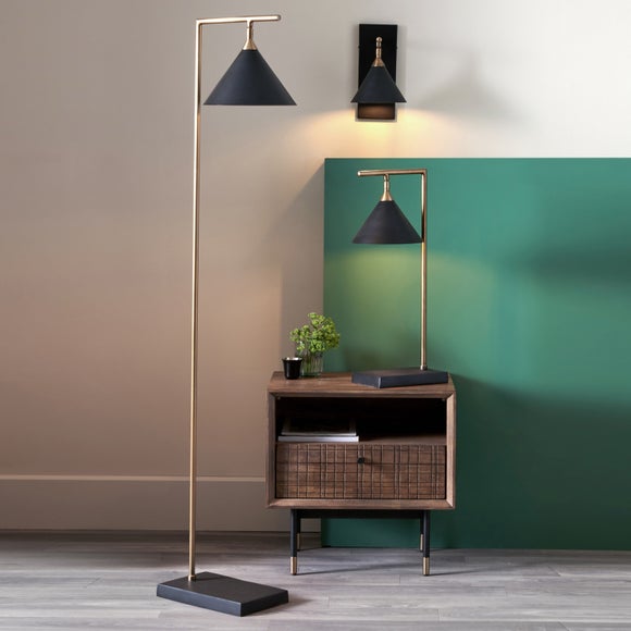 Zeta Matt Black and Antique Brass Floor Lamp - image 1