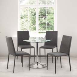 Kudos 4 Seater Round Glass Top Pedestal Dining Table, Silver - thumbnail 1
