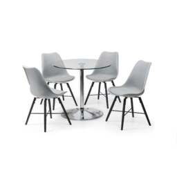 Kudos 4 Seater Round Glass Top Pedestal Dining Table, Silver - thumbnail 3