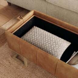 Holland Quilted Faux Leather Tray Table Ottoman - thumbnail 4
