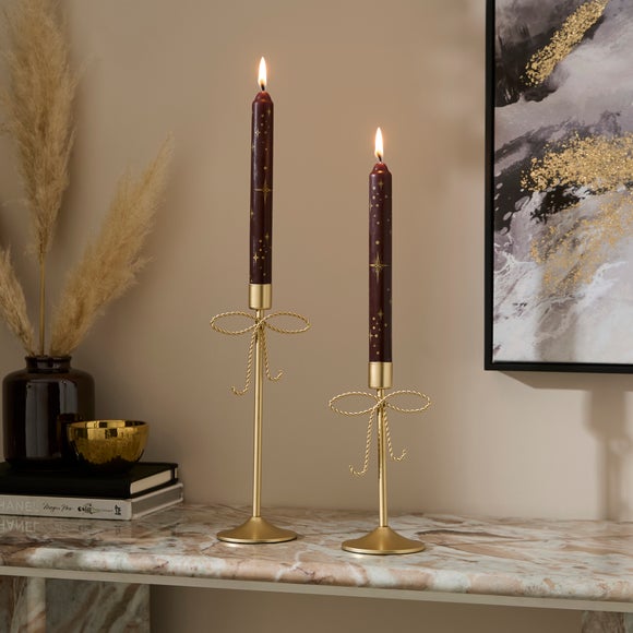 Set of 2 Burgundy & Gold Celestial Taper Candles - image 1