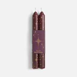 Set of 2 Burgundy & Gold Celestial Taper Candles - thumbnail 3