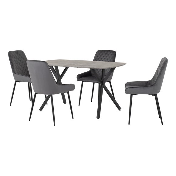 Athens 4 Seater Rectangular Dining Table with 4 Avery Chairs, Concrete Effect - image 1