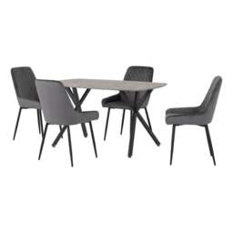 Athens 4 Seater Rectangular Dining Table with 4 Avery Chairs, Concrete Effect - thumbnail 1