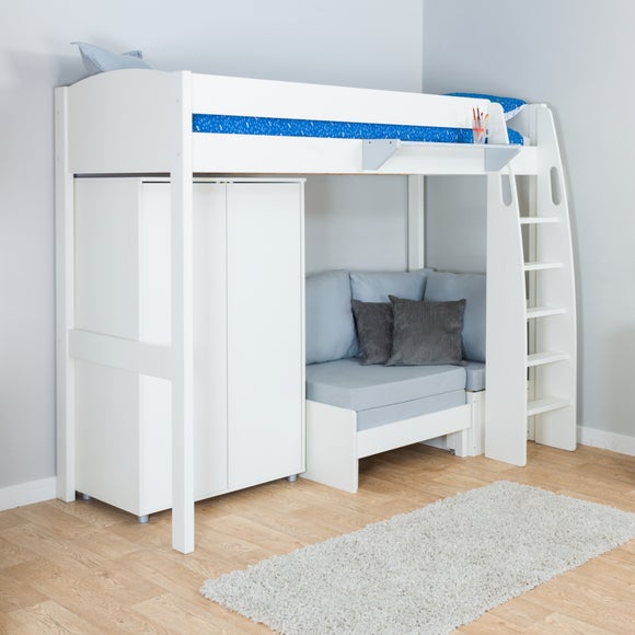 Uno High Sleeper with Corner Sofa And Wardrobe Pine - image 1
