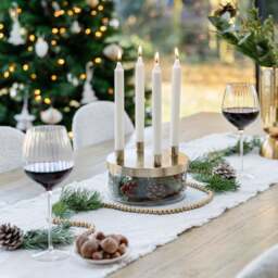 Metal Candlestick Holder with Glass Bowl - thumbnail 1
