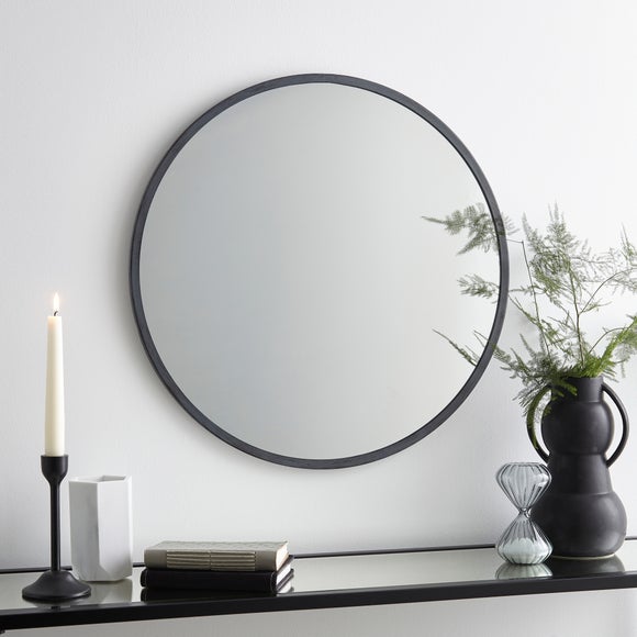 Brushed Metal Effect Pewter Grey Round Wall Mirror - image 1