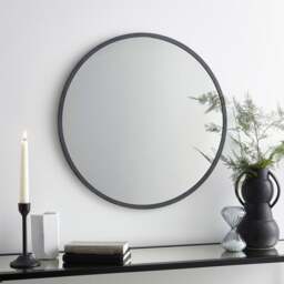 Brushed Metal Effect Pewter Grey Round Wall Mirror