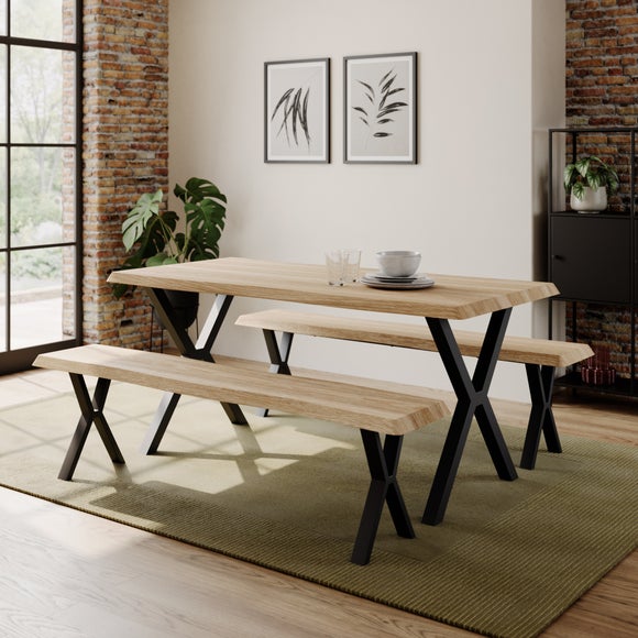 Ezra II 6 Seater Rectangular Dining Table with 2 Benches - image 1