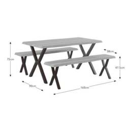 Ezra II 6 Seater Rectangular Dining Table with 2 Benches - thumbnail 6