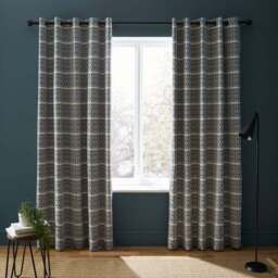 Ash Geometric Blackout Eyelet Curtains - thumbnail 2