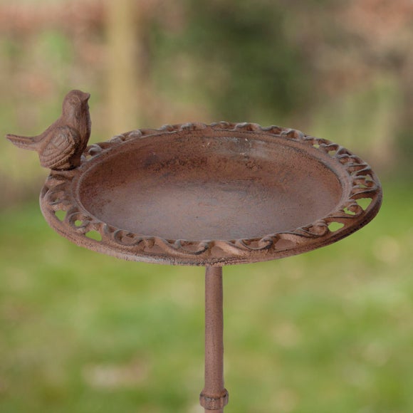 Fallen Fruits Standing Cast Iron Bird Bath with Bird - image 1