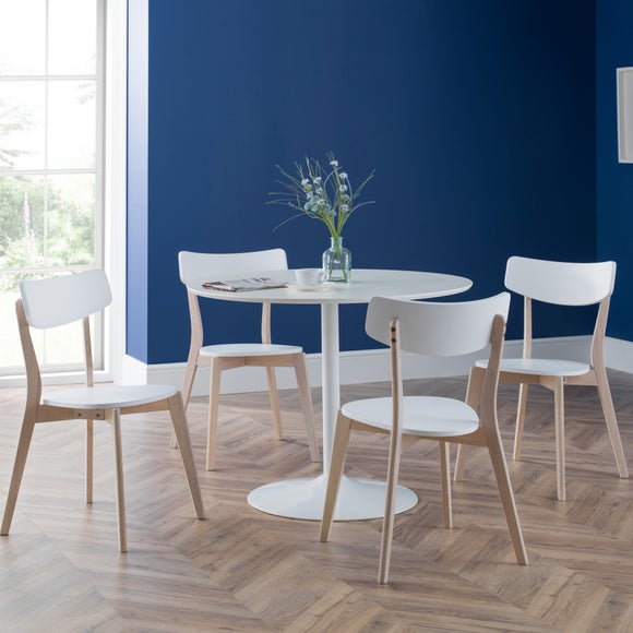 Blanco 4 Seater Round Pedestal Dining Table, White - image 1