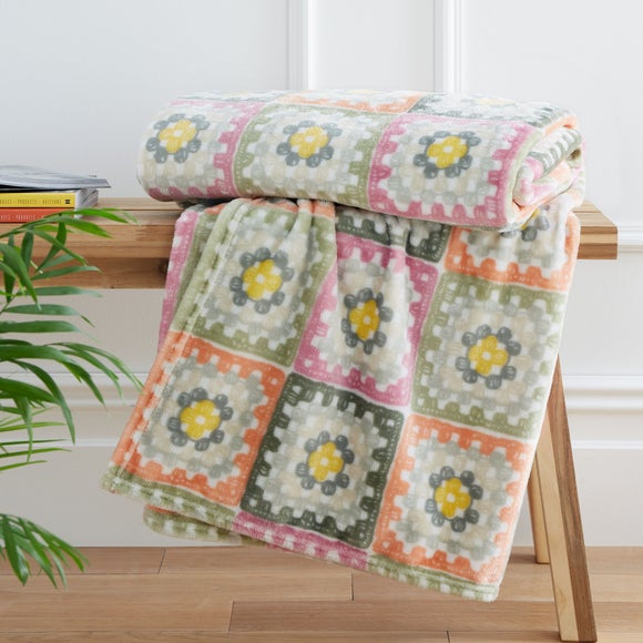 Catherine Lansfield Crochet Print Fleece Throw Blanket 130cm x 170cm - image 1