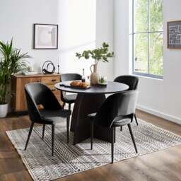 Effy 4 Seater Round Dining Table with 4 Lillia Black Velvet Dining Chairs - thumbnail 1