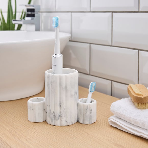 Marble Effect Ribbed Resin Electric Toothbrush Holder - image 1