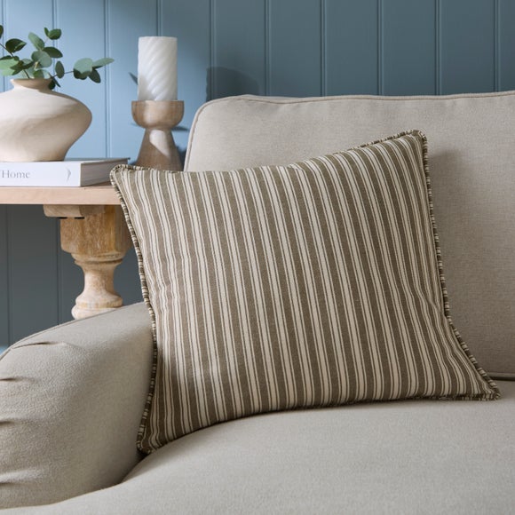 Ticking Stripe Piped Cotton Square Cushion Cover - image 1