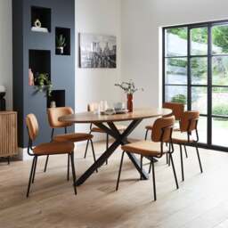 Xavi 6 Seater Oval Parquet Dining Table, Oak - thumbnail 1