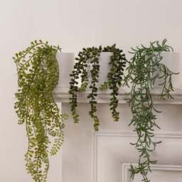 Artificial Set of 3 Trailing Plants in White Ceramic Plant Pots - thumbnail 2