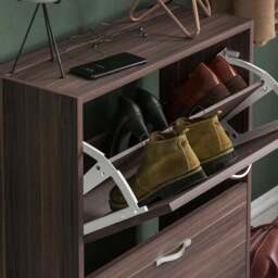 Vida Designs 2 Tier Walnut Effect Shoe Cabinet - thumbnail 3