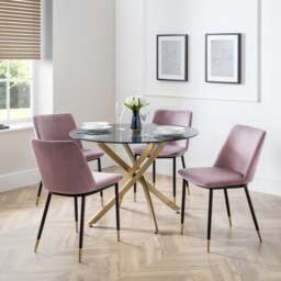 Montero 4 Seater Round Dining Table, Gold Top - thumbnail 1