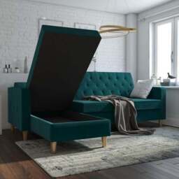 Cosmo Living Liberty Velvet Corner Chaise Double Sofa Bed - thumbnail 2