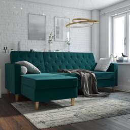 Cosmo Living Liberty Velvet Corner Chaise Double Sofa Bed - thumbnail 1