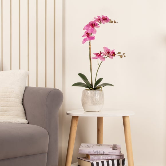 Artificial Pink Phalaenopsis Orchid in Textured Ceramic Plant Pot - image 1