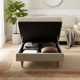 Zoe Pinstripe Fabric Square Storage Footstool - thumbnail 2