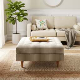 Zoe Pinstripe Fabric Square Storage Footstool