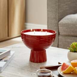 Textured Ceramic Woody Round Multi Wick Candle - thumbnail 1