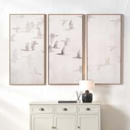 Set of 3 Birds Natural Framed Canvases - thumbnail 1