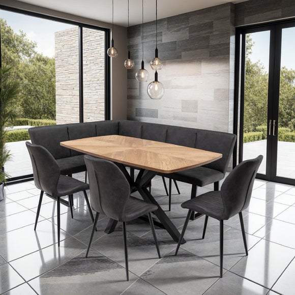 Hampton Dining Table with 3 Sheldon Faux Leather Dining Chairs and Corner Bench - image 1