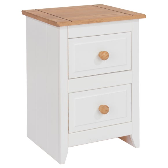 Capri Small 2 Drawer Bedside Table, White & Pine