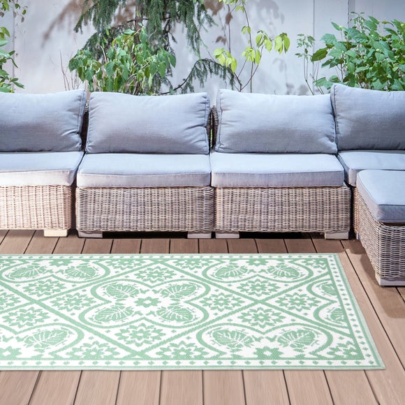 Fallen Fruits Green & White Tiles Outdoor Rug - image 1