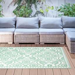 Fallen Fruits Green & White Tiles Outdoor Rug - thumbnail 1