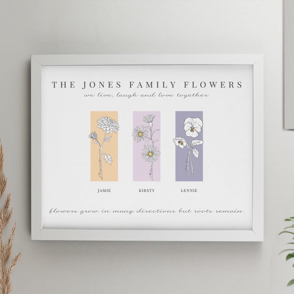 Personalised Birth Flower Family of 3 Framed Print - image 1