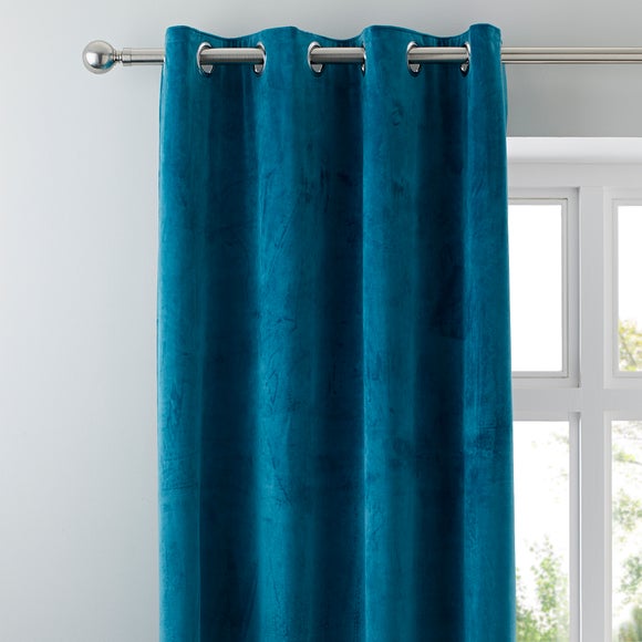 Ashford Teal Velour Eyelet Curtains