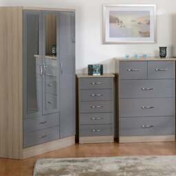 Nevada Triple 2 Drawer Wardrobe, Mirrored - thumbnail 1
