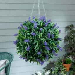 Artificial Topiary Ball Purple Flower 25cm - thumbnail 1