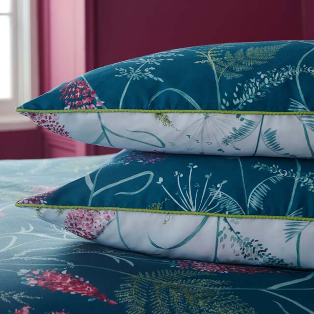 Dorma Winter Garden Teal 100% Cotton Pillowcase Pair Blue
