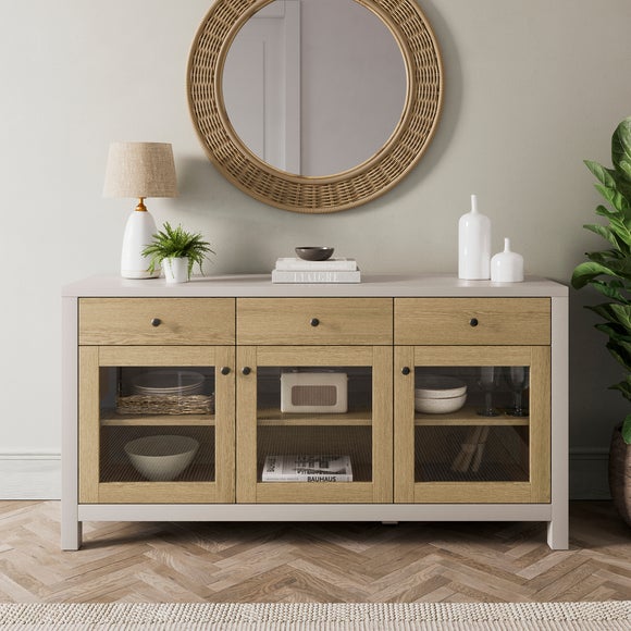 Olney Glazed Extra Wide Sideboard, Stone & Oak Effect - image 1